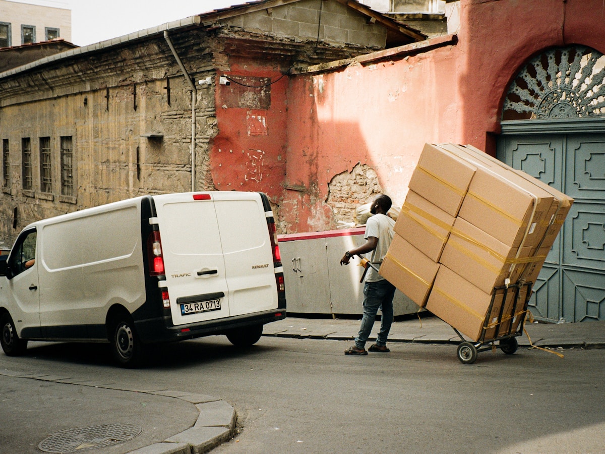 Mover unloading boxes from a van